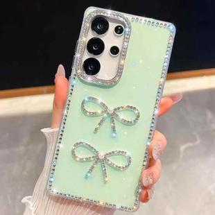 For Samsung Galaxy S23 Ultra 5G Diamond Glitter Dual Bow-knot Shockproof Phone Case(Light Green)