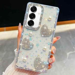 For Samsung Galaxy A17 5G Diamond Glitter Pearl Heart Four-Corner Shockproof Phone Case(Transparent Stars)