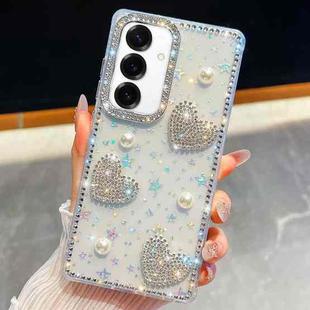 For Samsung Galaxy A15 5G Diamond Glitter Pearl Heart Four-Corner Shockproof Phone Case(Transparent Stars)