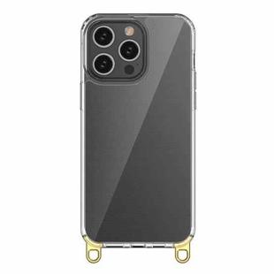 For iPhone 15 Pro Max Kalebol Minimalist High Transparency Multi Color Lanyard Hole Phone Case(Gold)