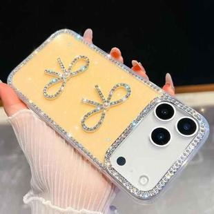 For iPhone 17 Pro Diamond Glitter Dual Bow-knot Shockproof Phone Case(Light Yellow)