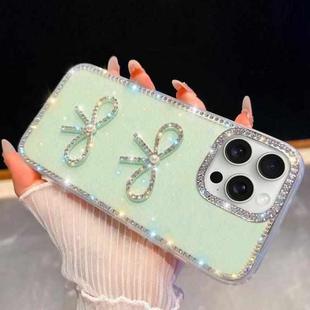 For iPhone 15 Pro Diamond Glitter Dual Bow-knot Shockproof Phone Case(Light Green)