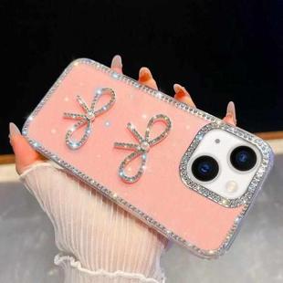 For iPhone 15 Diamond Glitter Dual Bow-knot Shockproof Phone Case(Light Pink)