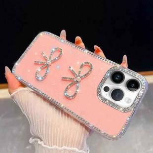 For iPhone 14 Pro Diamond Glitter Dual Bow-knot Shockproof Phone Case(Light Pink)