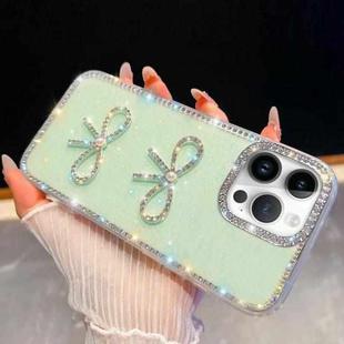 For iPhone 14 Pro Diamond Glitter Dual Bow-knot Shockproof Phone Case(Light Green)