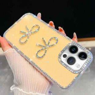 For iPhone 14 Pro Max Diamond Glitter Dual Bow-knot Shockproof Phone Case(Light Yellow)
