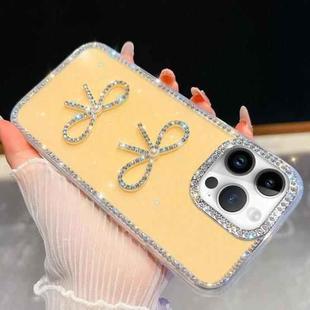 For iPhone 13 Pro Max Diamond Glitter Dual Bow-knot Shockproof Phone Case(Light Yellow)