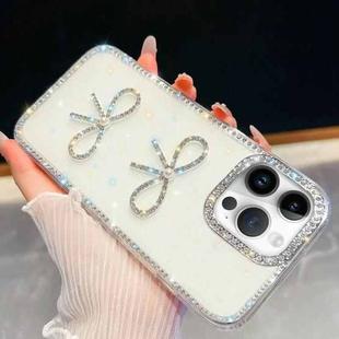 For iPhone 13 Pro Max Diamond Glitter Dual Bow-knot Shockproof Phone Case(White)