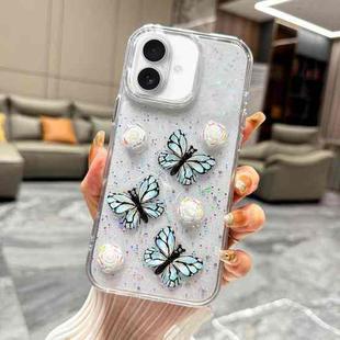 For iPhone 17 Glitter 3D Butterfly TPU Phone Case(Blue)