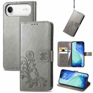 For iPhone Air Four-leaf Clasp Embossed Buckle Leather Phone Case(Gray)
