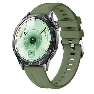 22mm Vertical Stripes Silver Buckle Solid Color Silicone Watch Band(Spruce Green)