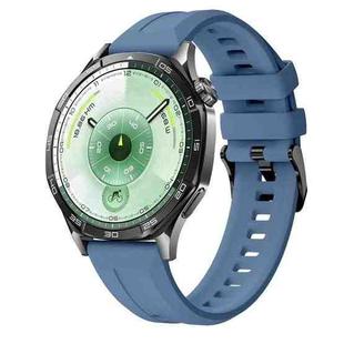 22mm Vertical Stripes Black Buckle Solid Color Silicone Watch Band(Topaz Blue)