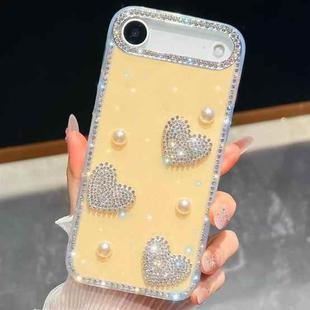 For iPhone Air Diamond Glitter Pearl Heart Four-Corner Shockproof Phone Case(Light Yellow)