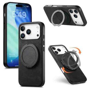 For iPhone 17 Pro Retro Leather Rotation Round Holder Phone Case(Black)