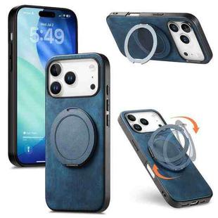 For iPhone 17 Pro Retro Leather Rotation Round Holder Phone Case(Blue)