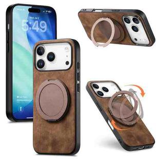 For iPhone 17 Pro Max Retro Leather Rotation Round Holder Phone Case(Brown)
