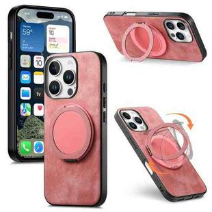 For iPhone 16 Pro Max Retro Leather Rotation Round Holder Phone Case(Pink)
