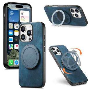 For iPhone 16 Pro Max Retro Leather Rotation Round Holder Phone Case(Blue)
