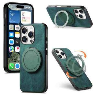 For iPhone 16 Pro Max Retro Leather Rotation Round Holder Phone Case(Green)