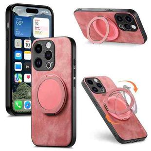 For iPhone 15 Pro Retro Leather Rotation Round Holder Phone Case(Pink)