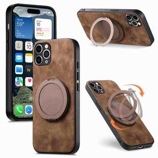 For iPhone 11 Pro Max Retro Leather Rotation Round Holder Phone Case(Brown)