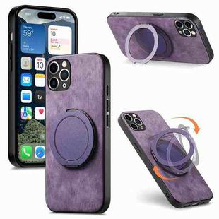 For iPhone 11 Pro Max Retro Leather Rotation Round Holder Phone Case(Purple)