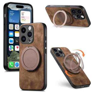 For iPhone 12 Pro Max Retro Leather Rotation Round Holder Phone Case(Brown)