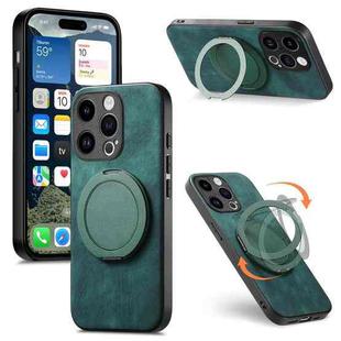 For iPhone 12 Pro Max Retro Leather Rotation Round Holder Phone Case(Green)