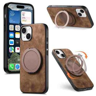 For iPhone 14 Plus Retro Leather Rotation Round Holder Phone Case(Brown)