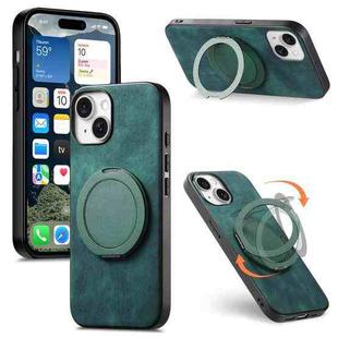 For iPhone 14 Plus Retro Leather Rotation Round Holder Phone Case(Green)