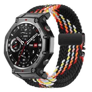 For Amazfit T-Rex 2 Parachute Buckle Elastic Nylon Braided Quick Release Watch Band(Black Rainbow)