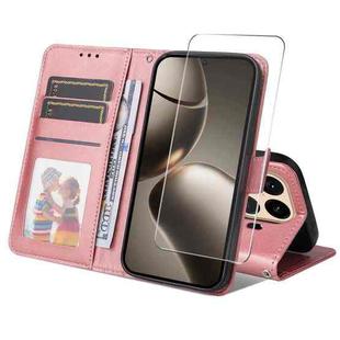 For Xiaomi 15T ENKAY Card Wallet Calf Texture Leather Phone Case with 0.18mm High Aluminum-silicon Glass Film(Pink)