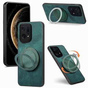 For OPPO Find X5 Retro Leather Rotation Round Holder Phone Case(Green)