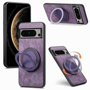 For Google Pixel 8 Retro Leather Rotation Round Holder Phone Case(Purple)
