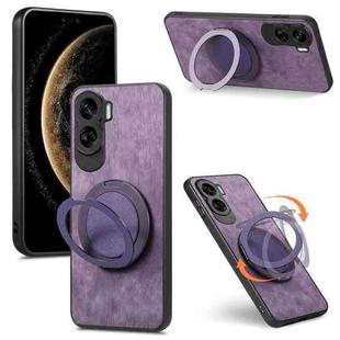 For Honor 90 Lite Retro Leather Rotation Round Holder Phone Case(Purple)