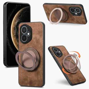For Honor 400 Global 156.5mm Retro Leather Rotation Round Holder Phone Case(Brown)