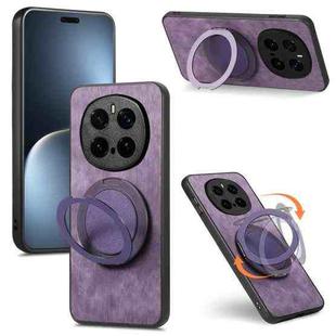 For Honor Magic7 Pro Retro Leather Rotation Round Holder Phone Case(Purple)
