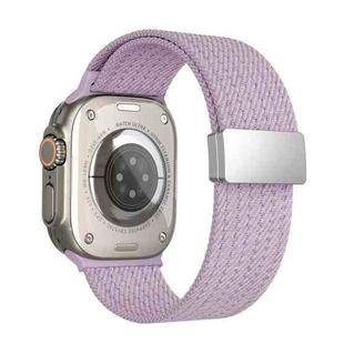 For Apple Watch 46mm / 49mm / 45mm / 44mm Single Color Magnetic Snap Four Strand Elastic Nylon Watch Band(Light Purple)