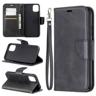 For iPhone 11 Retro Lambskin Texture Pure Color Horizontal Flip PU Leather Case , with Holder & Card Slots & Wallet & Lanyard(Black)