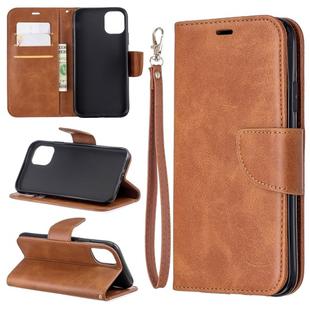 For iPhone 11 Retro Lambskin Texture Pure Color Horizontal Flip PU Leather Case , with Holder & Card Slots & Wallet & Lanyard(Brown)