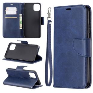 For iPhone 11 Pro Max Retro Lambskin Texture Pure Color Horizontal Flip PU Leather Case, with Holder & Card Slots & Wallet & Lanyard(Blue)