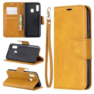 Retro Lambskin Texture Pure Color Horizontal Flip PU Leather Case for Galaxy A20E, with Holder & Card Slots & Wallet & Lanyard(Yellow)