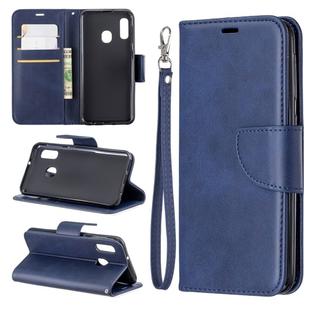 Retro Lambskin Texture Pure Color Horizontal Flip PU Leather Case for Galaxy A20E, with Holder & Card Slots & Wallet & Lanyard(Blue)