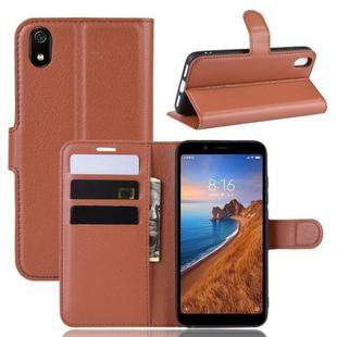 Litchi Texture Horizontal Flip Leather Case for Xiaomi Redmi 7A, with Wallet & Holder & Card Slots(Brown)