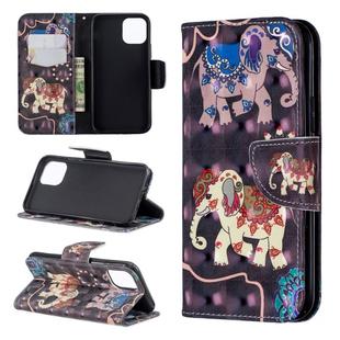 For iPhone 11 Pro 3D Colored Drawing Pattern Horizontal Flip Leather Case, with Holder & Card Slots & Wallet(Two Elephants)