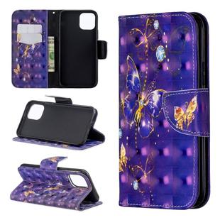 For iPhone 11 Pro 3D Colored Drawing Pattern Horizontal Flip Leather Case, with Holder & Card Slots & Wallet(Purple Butterfly)
