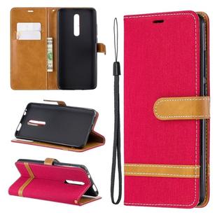Color Matching Denim Texture Leather Case for Xiaomi Redmi K20 & K20 Pro, with Holder & Card Slots & Wallet & Lanyard(Red)