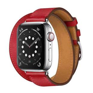 For Apple Watch 3 / 2 / 1 Generation 42mm Universal Leather Double-Loop Watch Band(red)