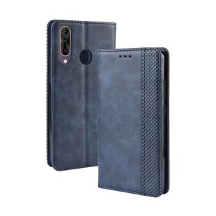 Magnetic Buckle Retro Crazy Horse Texture Horizontal Flip Leather Case for Wiko View3, with Holder & Card Slots & Photo Frame(Blue)