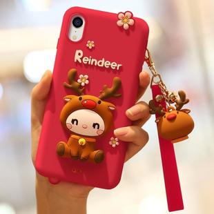 Lovely Reindeer Full Package Anti Falling Silicone Sleeve for iPhone XR(Red)